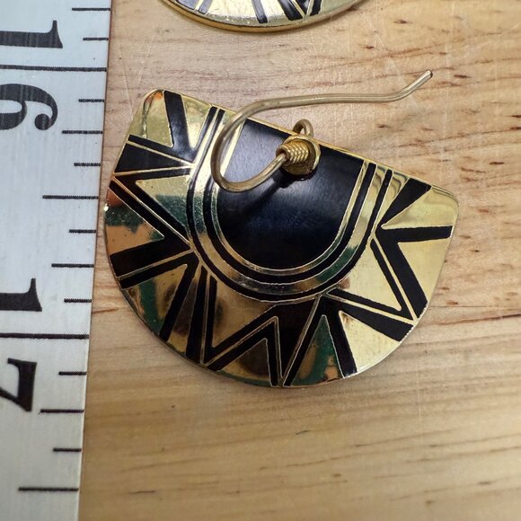 Laurel Burch Gold Tone Tribal Geometric Dangle Pierced Earrings - Picture 6 of 9